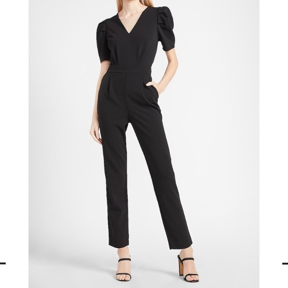 Express Pants - NWT Express Black Puff Sleeve V-Neck Jumpsuit